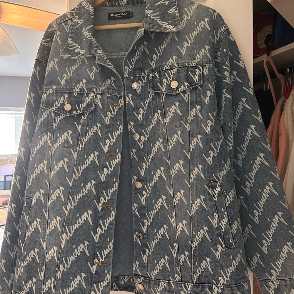 Balenciaga Blue Logo Pattern Jean Jacket
